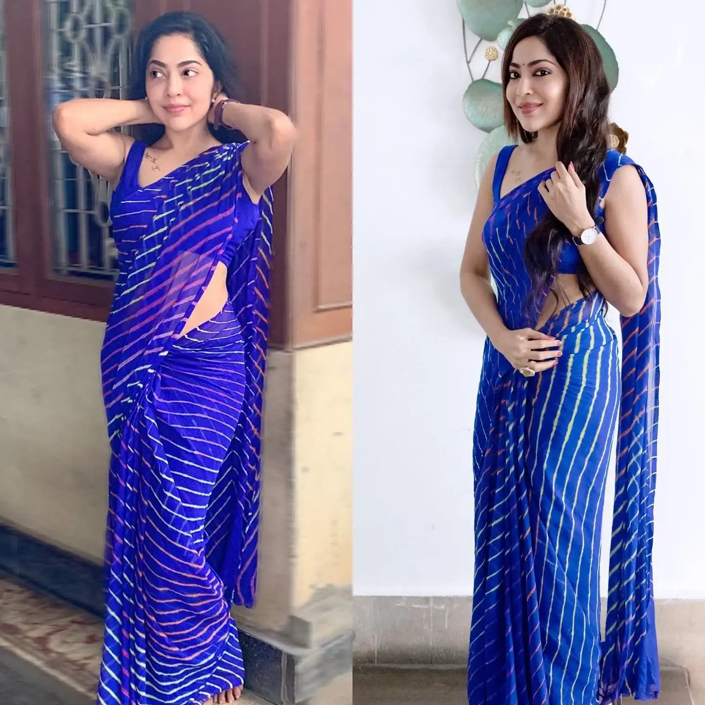 TV Actress Ramya Subramanian In Sleeveless Blue Saree